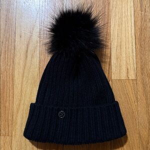 Calvin Klein Woman’s Black Ribbed Beanie with Pom-Pom